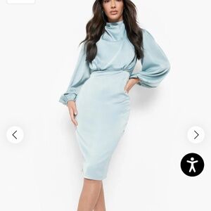 blue satin cocktail dress